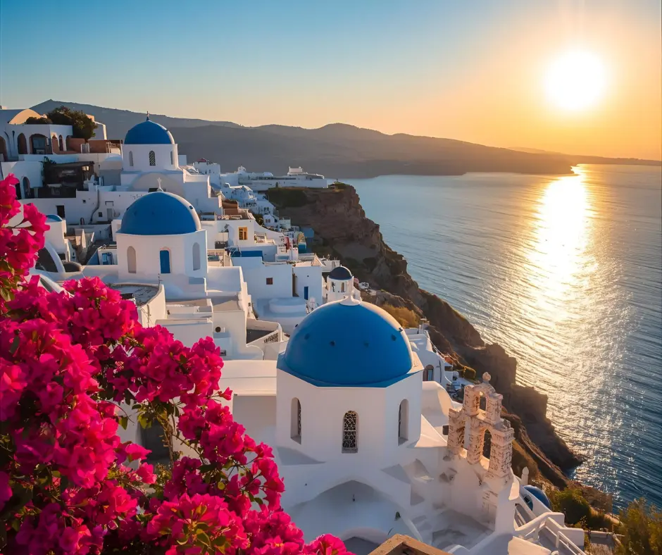 Sunlit white buildings overlooking the sea Sunlit white buildings overlooking the sea